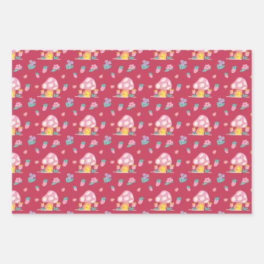 Feestelijke Paddenstoel rood groen goudbruin Kerst Inpakpapier Vel (Voorkant)