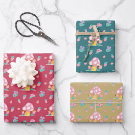 Feestelijke Paddenstoel rood groen goudbruin Kerst Inpakpapier Vel