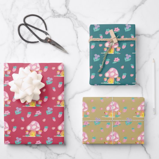 Feestelijke Paddenstoel rood groen goudbruin Kerst Inpakpapier Vel (Voorkant)