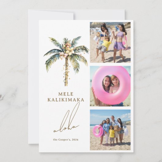 Feestelijke palmboom Mele Kalikimaka Hawaiian Foto Feestdagenkaart (Voorkant)