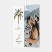 Feestelijke palmboom Mele Kalikimaka Hawaiian Foto Metalen Ornament (Voorkant links)