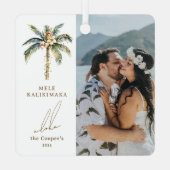 Feestelijke palmboom Mele Kalikimaka Hawaiian Foto Metalen Ornament (Achterkant)
