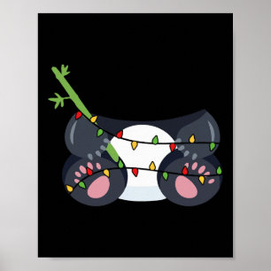 Feestelijke panda met kerstlichtkostuum poster