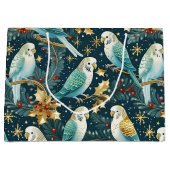 Feestelijke Parkiet Budgie Kerst Gift Bag Groot Cadeauzakje (Voorkant)