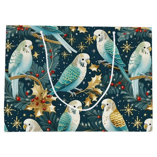 Feestelijke Parkiet Budgie Kerst Gift Bag Groot Cadeauzakje (Achterkant)