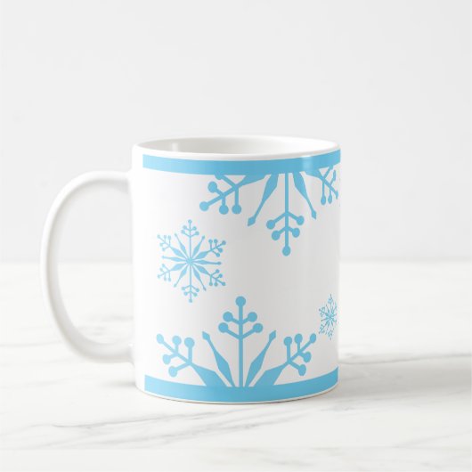 Feestelijke Pastel Blue Snowflake Mok (Links)