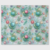 Feestelijke Pastel Kerstboom Ornament Holly Berry Cadeaupapier (Vlak)