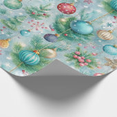 Feestelijke Pastel Kerstboom Ornament Holly Berry Cadeaupapier (Hoek)