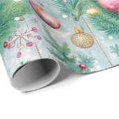 Feestelijke Pastel Kerstboom Ornament Holly Berry Cadeaupapier (Rol Hoek)