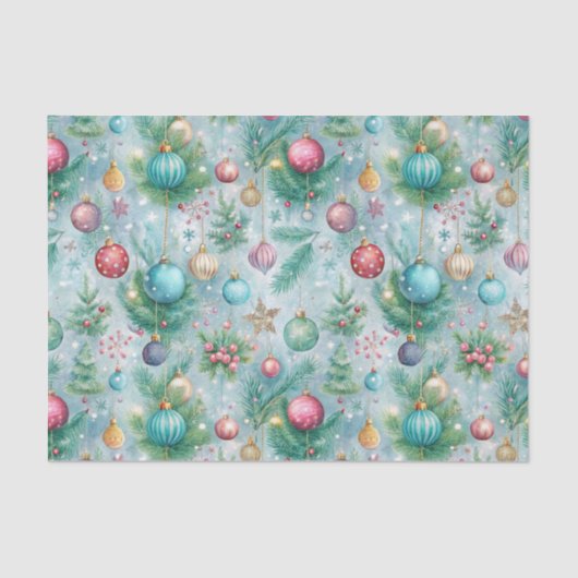 Feestelijke Pastel Kerstboom Ornament Holly Berry Tissuepapier (Voorkant)