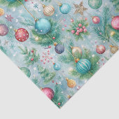 Feestelijke Pastel Kerstboom Ornament Holly Berry Tissuepapier (Detail)