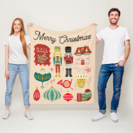 Feestelijke pastel roze Holly Christmas notenkrake Fleece Deken