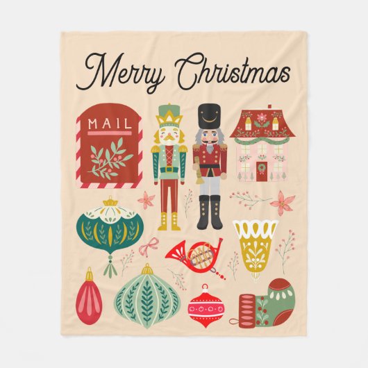 Feestelijke pastel roze Holly Christmas notenkrake Fleece Deken (Voorkant)