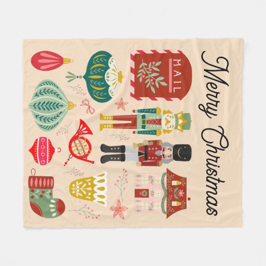 Feestelijke pastel roze Holly Christmas notenkrake Fleece Deken (Voorkant (Horizontaal))