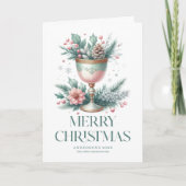 Feestelijke pastelmunt & roze kerstkelk kaart (Voorkant)