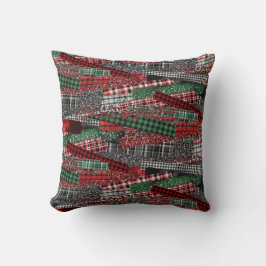Feestelijke Patchwork Plaid & Glitter Kerstaccent Kussen