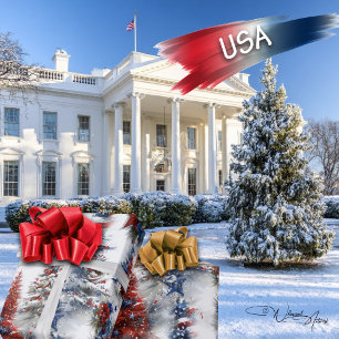 Feestelijke patriottische kerstbomen cadeaupapier