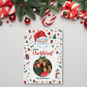 Feestelijke Patroon Een Foto Santa Merry Christmas Feestdagenkaart