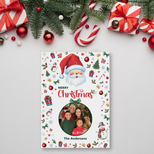 Feestelijke Patroon Een Foto Santa Merry Christmas Feestdagenkaart