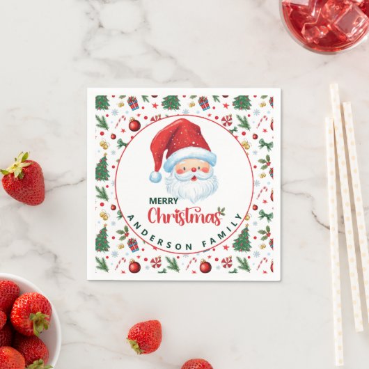 Feestelijke Patroon Kerstman met Naam Vrolijk Kers Servet (Insitu)