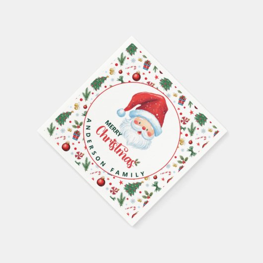 Feestelijke Patroon Kerstman met Naam Vrolijk Kers Servet (Hoek)