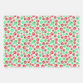 Feestelijke Paw Prints Pet Lovers Rood & Groen Vak Inpakpapier Vel (Voorkant 3)