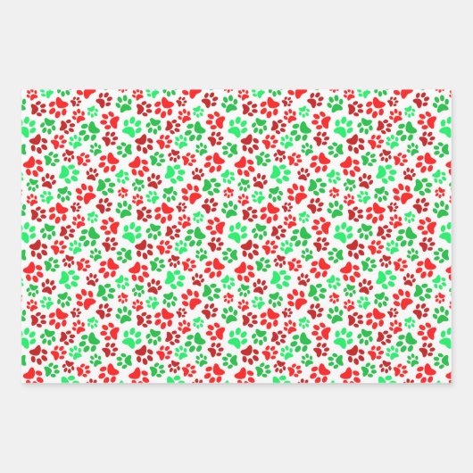 Feestelijke Paw Prints Pet Lovers Rood & Groen Vak Inpakpapier Vel (Voorkant 3)