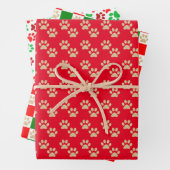 Feestelijke Paw Prints Pet Lovers Rood & Groen Vak Inpakpapier Vel (In situ)