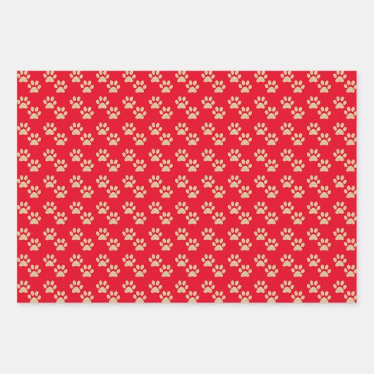 Feestelijke Paw Prints Pet Lovers Rood & Groen Vak Inpakpapier Vel (Voorkant)