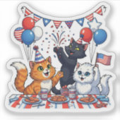 Feestelijke Paw-ty – Patriottische Kattenfeest Sticker (Voorkant)