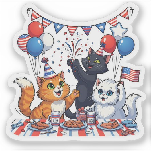 Feestelijke Paw-ty – Patriottische Kattenfeest Sticker (Voorkant)