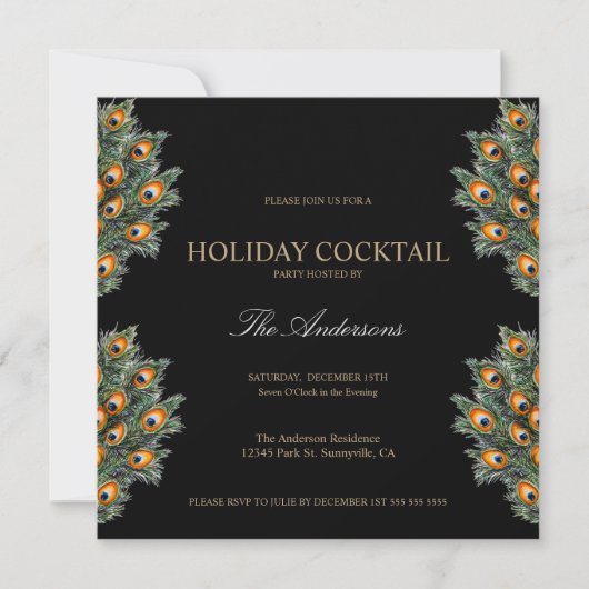 Feestelijke Peacock Vakantie Cocktail Kerstfeest Kaart (Voorkant)