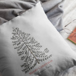Feestelijke Pearl Grey Merry Christmas Winter Tree Kussen<br><div class="desc">Dit elegante en eenvoudige parelgrijze "Merry Christmas" vakantiekussen heeft een gedetailleerde weergave van een feestelijke winterboom,  met de hand getekend in zwarte inkt. Personaliseer met uw eigen vakantie begroeting en familienaam door simpelweg te klikken op "Personaliseer deze sjabloon" op de productpagina.</div>