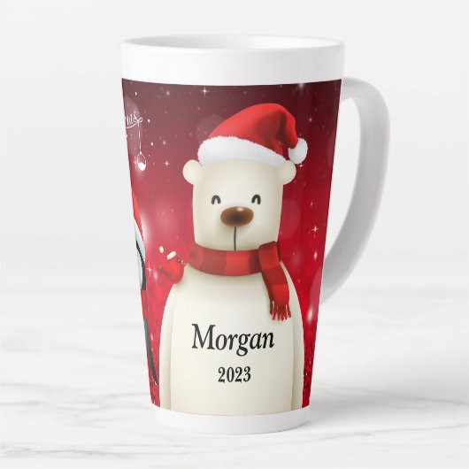 Feestelijke PENGUIN & BEER KERSTMIS Latte Mok (Rechterhoek)