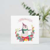 Feestelijke Penguin Kerstkrans Feestdagenkaart (Staand voorkant)