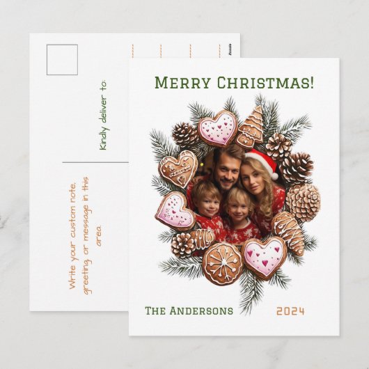 Feestelijke peperkoek foto gepersonaliseerde kerst feestdagenkaart (Voorkant / Achterkant)