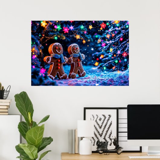 Feestelijke peperkoek mannen sneeuw fantasie poster (Thuiskantoor)