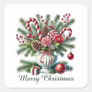 Feestelijke pepermunt snoep Vrolijk kerstfeest Vierkante Sticker