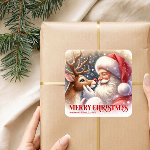 Feestelijke Persoonlijke Kerstman en Rudolph Kerst Vierkante Sticker