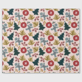 Feestelijke perzik kerstboom en peperkoek mannen cadeaupapier (Vlak)