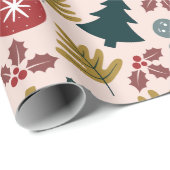 Feestelijke perzik kerstboom en peperkoek mannen cadeaupapier (Rol Hoek)