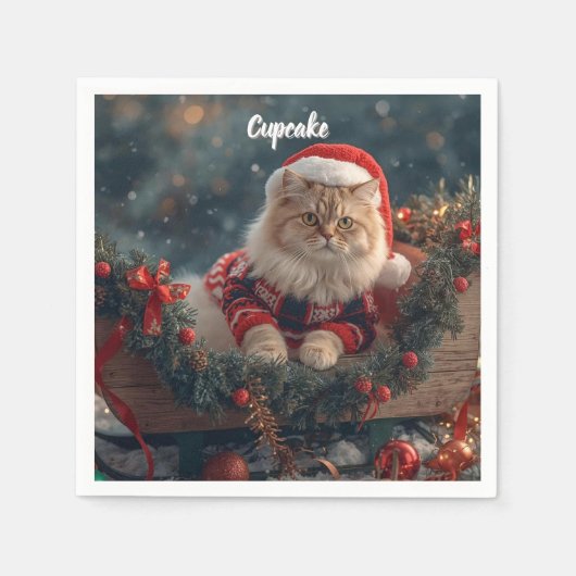 Feestelijke Perzische Kat Kerst Servet (Voorkant)