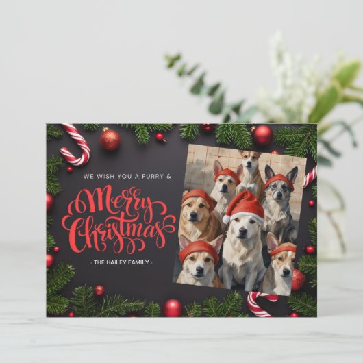 Feestelijke Pet Foto Kerstkaart (Staand voorkant)
