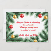 Feestelijke Pine Branches Baubles Foto Kerstmis Feestdagenkaart (Achterkant)