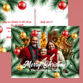 Feestelijke Pine Branches en Ballen Foto Kerstmis Feestdagenkaart