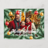 Feestelijke Pine Branches en Ballen Foto Kerstmis Feestdagenkaart (Voorkant)