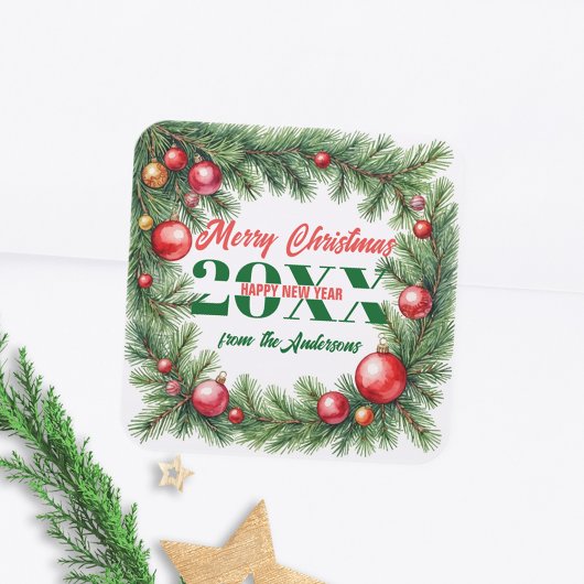 Feestelijke Pine Garland Kerstgroeten Vierkante Sticker