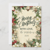 Feestelijke Pinecone en Holly Christmas Feestdagenkaart (Voorkant)