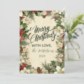 Feestelijke Pinecone en Holly Christmas Feestdagenkaart (Staand voorkant)