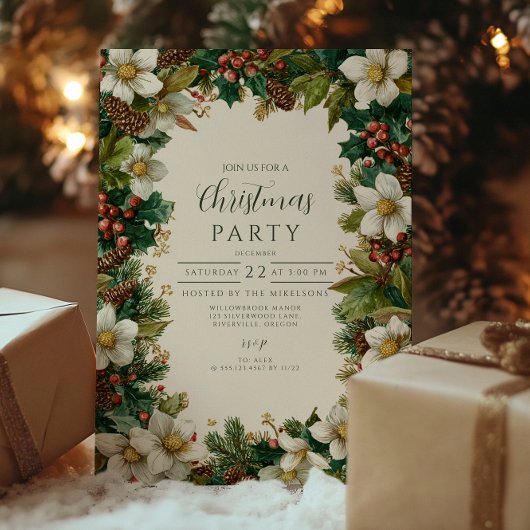 Feestelijke Pinecone en Holly Christmas Kaart